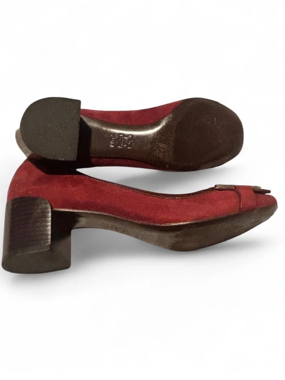 Tory Burch Size 7.5M Burgundy Suede Gorgeous Logo Square-Buckle Flats